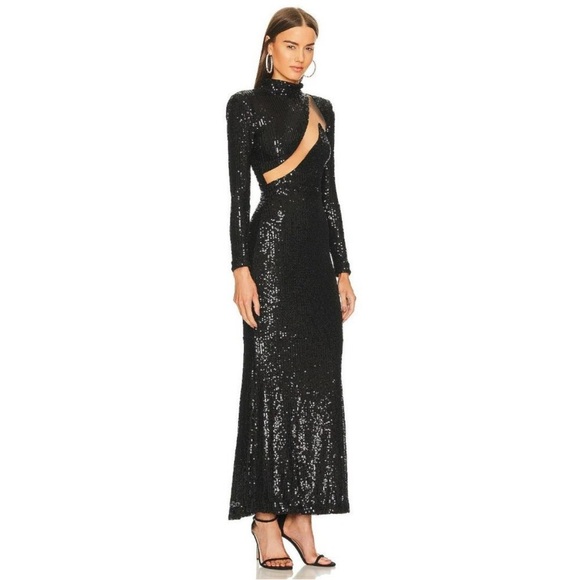 Worn Once Revolve x Michael Costello Houston Gown Black Sequin Long Sleeve Dress - Picture 1 of 13